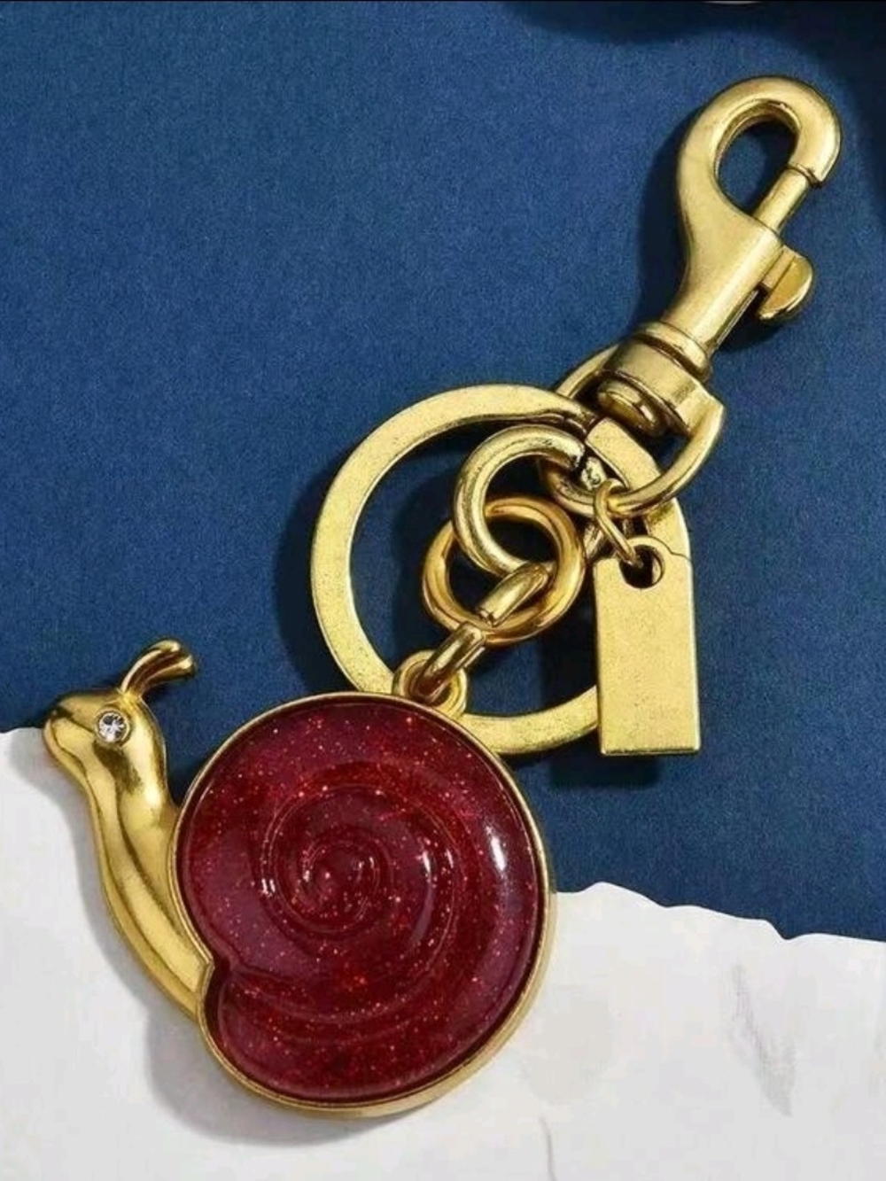 Gold-Tone Snail Key & Card Holder Charm with Sparkling Red Shell